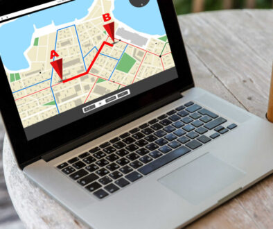 close up of laptop computer on table at hotel