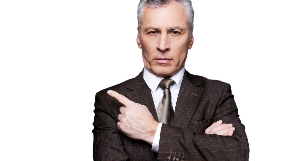 pay-attention-this-portrait-confident-senior-man-formalwear-looking-camera-pointing-away-while-standing-against-blackboard